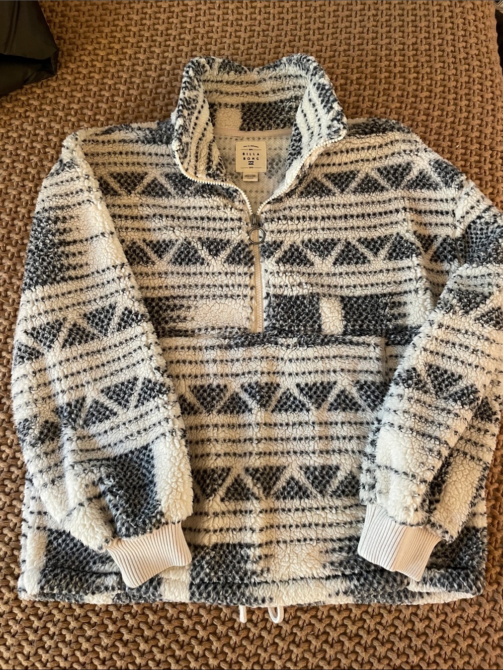 Billabong Navy and White Patterned Teddy Quarter-Zip Jacket